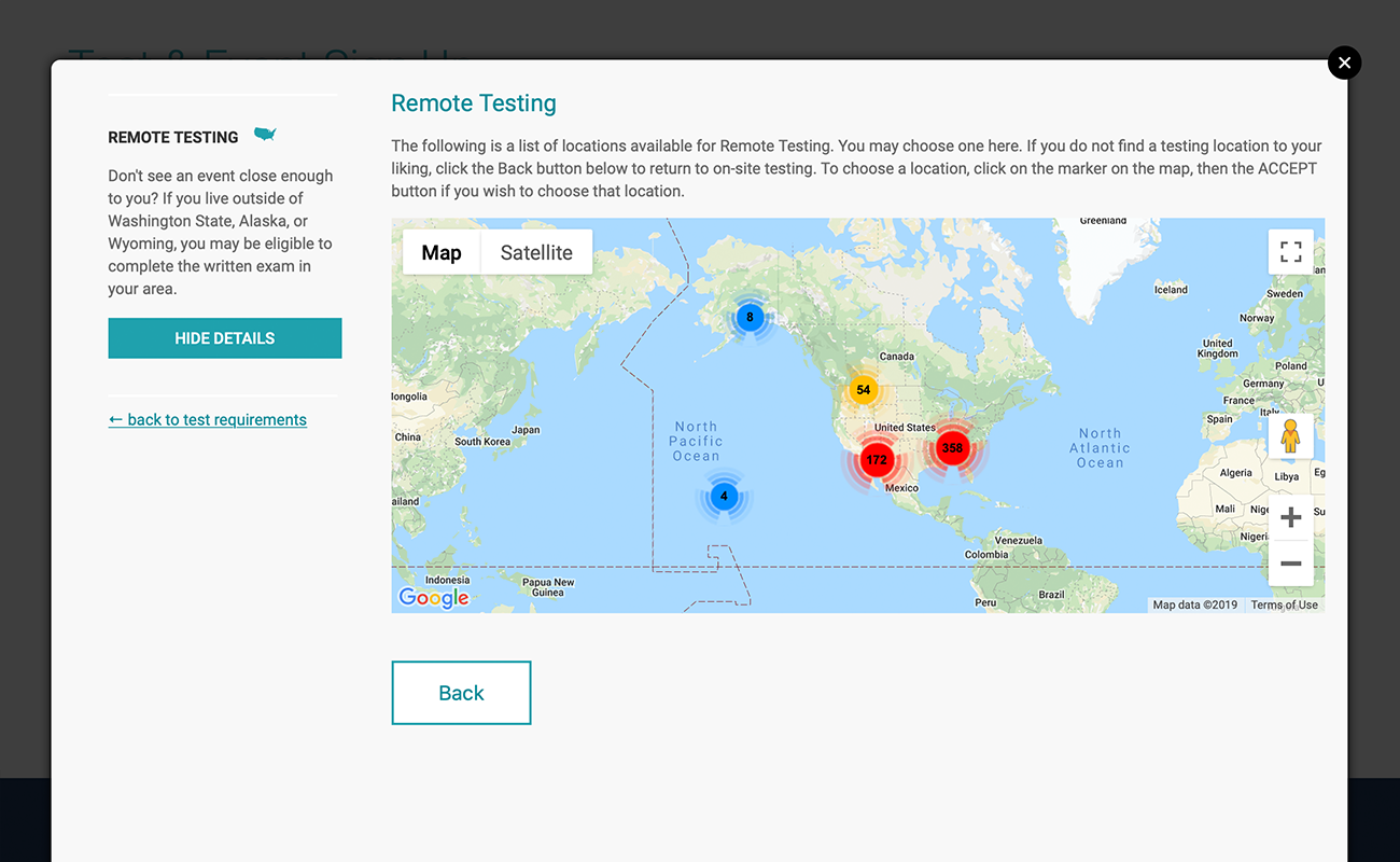 Review the information and click on 'I understand the above and want to proceed with Remote Testing'. You will then find a testing center near you.